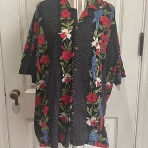 Floral and Parrot Print Button-Up Shirt Hawaiian XL jimmy buffet style S299